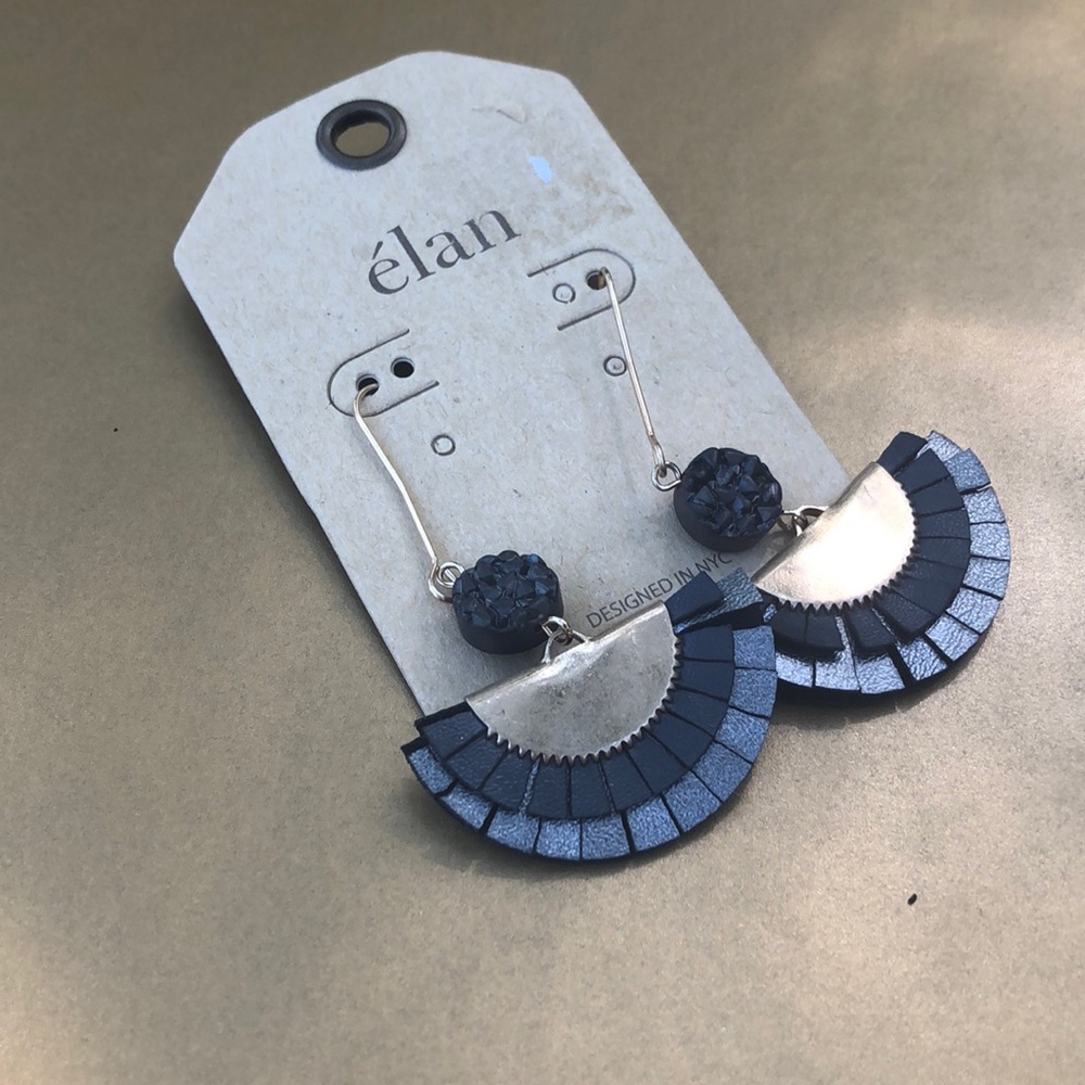 Gold metal Leather Earring